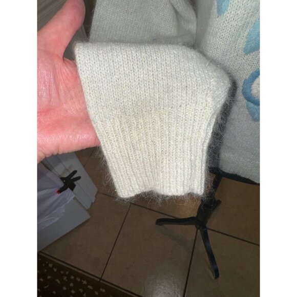 Vintage 80s Andrea Gayle M Light Blue Silk Sweater Floral Embroidery Openwork - Picture 7 of 9